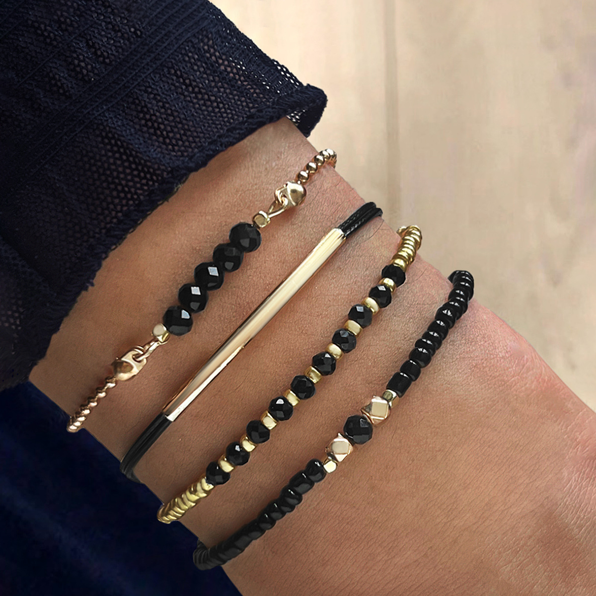 Black Tin Candle - Set Gelang Batu Kaca Hitam Buatan