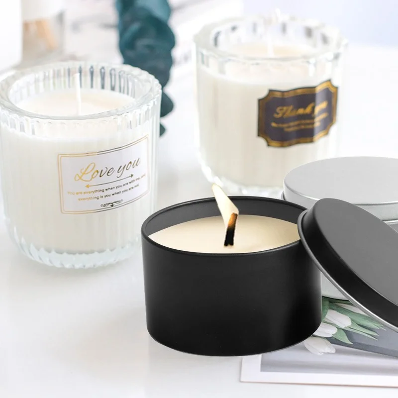 Kotak timah logam bulat 12/24  - Black Tin Candle ulasan dan harga